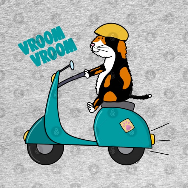 Calico Cat on a Scooter by Coconut Moe Illustrations